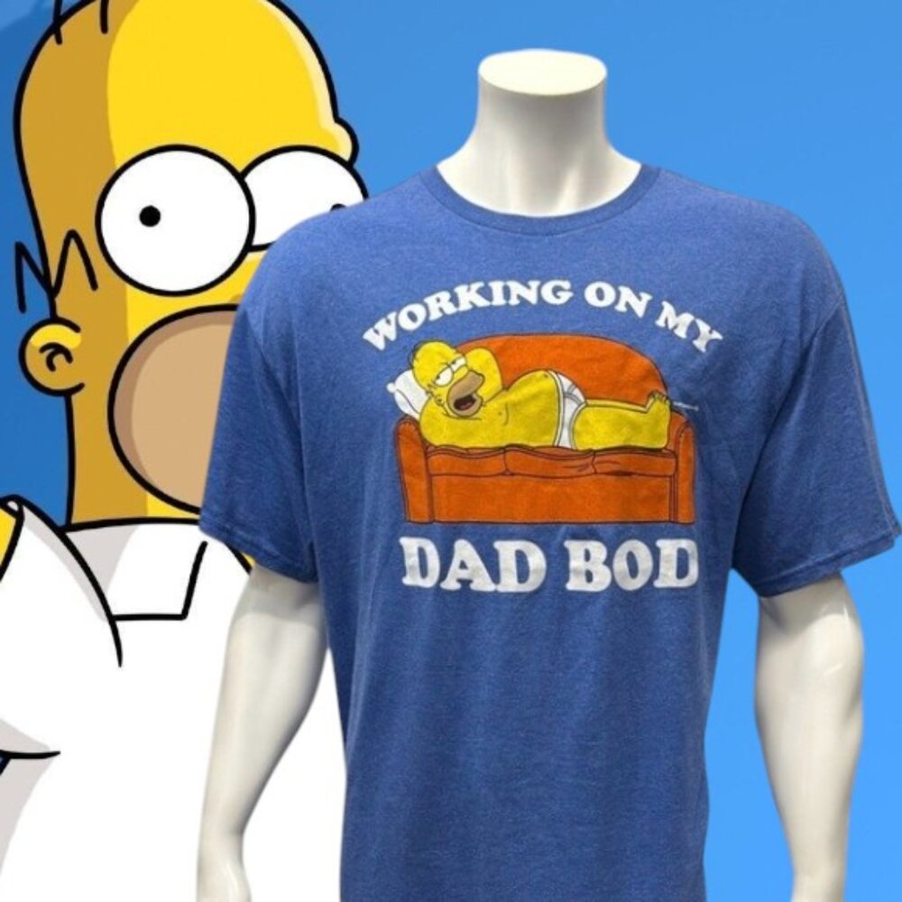 The Simpsons Homer "Working On My Dad Bod" Blue Graphic Adult T-Shirt Tee XL